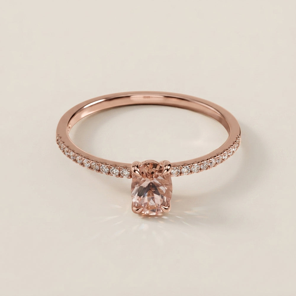 Anillo Cóctel con Zafiro Rosa y Diamantes en Oro Rosa de 14K