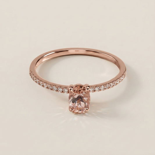 Anillo Cóctel con Zafiro Rosa y Diamantes en Oro Rosa de 14K