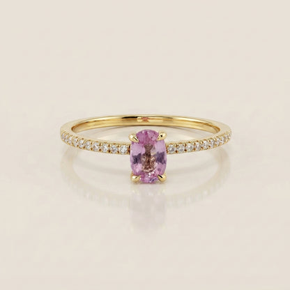 Anillo Cóctel con Zafiro Rosa y Diamantes en Oro Amarillo de 14K