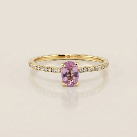 Anillo Cóctel con Zafiro Rosa y Diamantes en Oro Amarillo de 14K