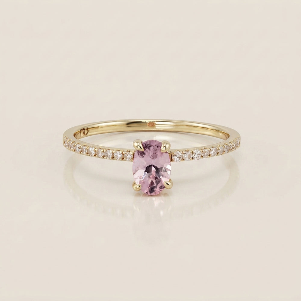 Anillo Cóctel con Zafiro Rosa y Diamantes en Oro Amarillo de 14K