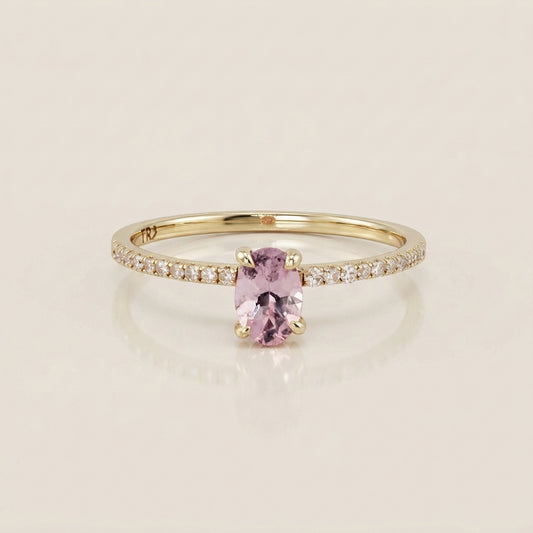 Anillo Cóctel con Zafiro Rosa y Diamantes en Oro Amarillo de 14K