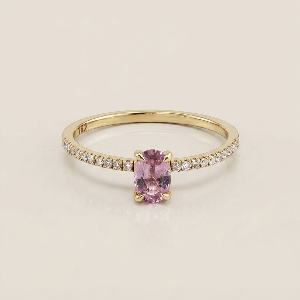 Anillo Cóctel con Zafiro Rosa y Diamantes en Oro Amarillo de 14K