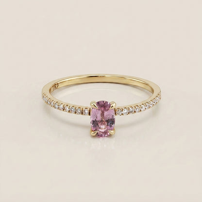 Anillo Cóctel con Zafiro Rosa y Diamantes en Oro Amarillo de 14K