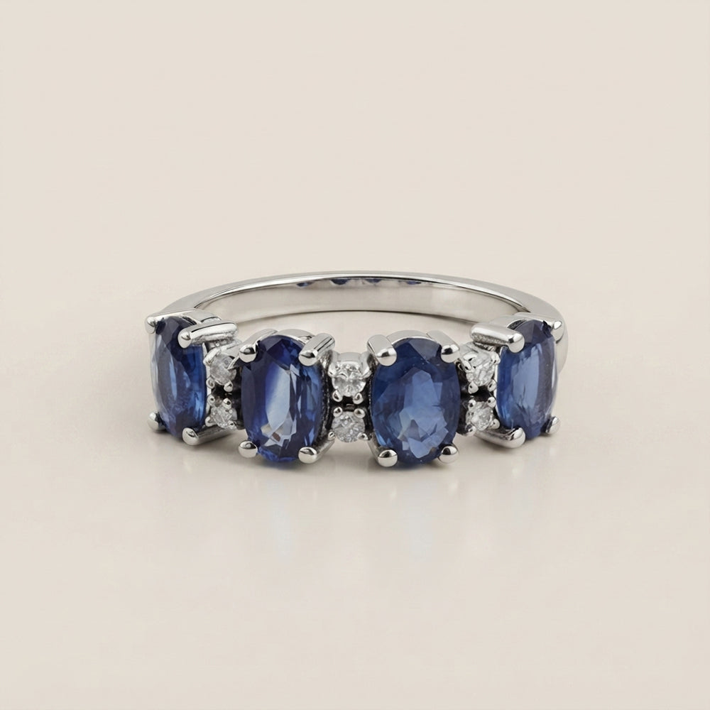 Churumbela Camila con Zafiros y Diamantes en Oro Blanco de 14K