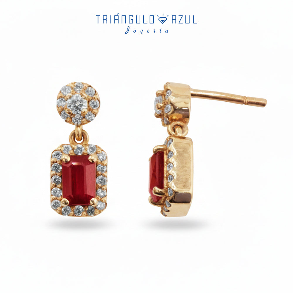 Aretes Andy de Rubí Colgantes con 1.44 CTS Total y Diamantes con 0.61 CTS Total en Oro Amarillo de 14K