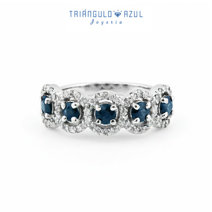 Churumbela Halo de Zafiros con 0.74 CTS Total y Diamantes con 0.40 CTS Total en Oro Blanco de 14K