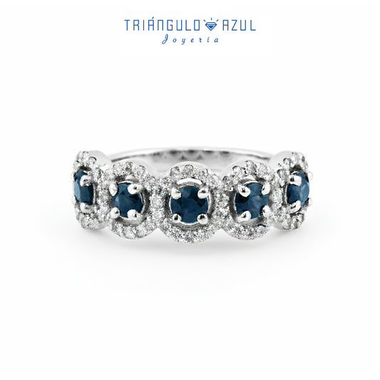 Churumbela Halo de Zafiros con 0.74 CTS Total y Diamantes con 0.40 CTS Total en Oro Blanco de 14K