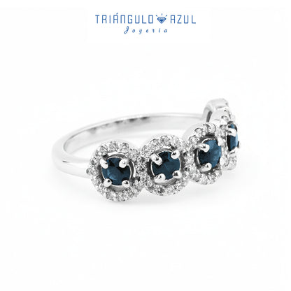 Churumbela Halo de Zafiros con 0.74 CTS Total y Diamantes con 0.40 CTS Total en Oro Blanco de 14K