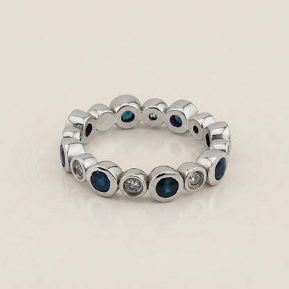 Churumbela de Zafiros y Diamantes en Oro Blanco de 14K
