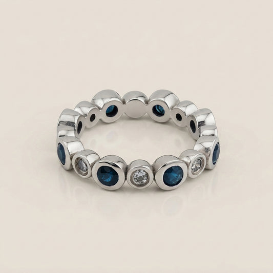 Churumbela de Zafiros y Diamantes en Oro Blanco de 14K