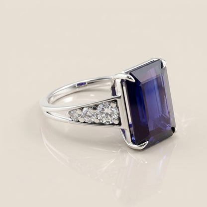 Anillo Zafira Longa de Zafiro y Diamantes en Oro Blanco de 18K
