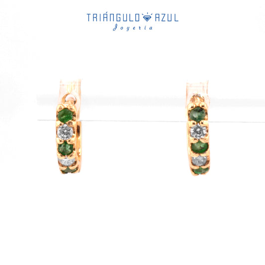 Arracaditas Fer de Esmeraldas con 0.14 CTS Total y Diamantes con 0.10 CTS Total en Oro Amarillo de 14K