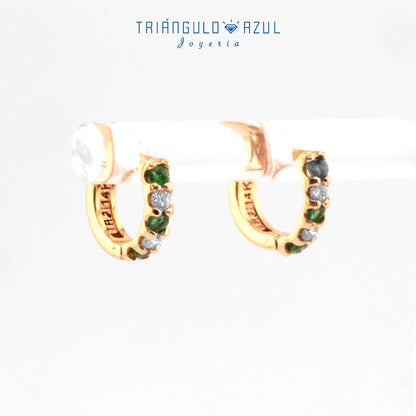 Arracaditas Fer de Esmeraldas con 0.14 CTS Total y Diamantes con 0.10 CTS Total en Oro Amarillo de 14K