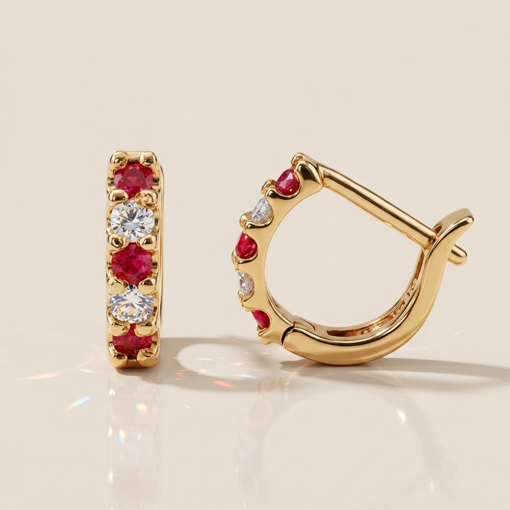 Arracaditas Fer de Rubíes y Diamantes en Oro Amarillo de 14K