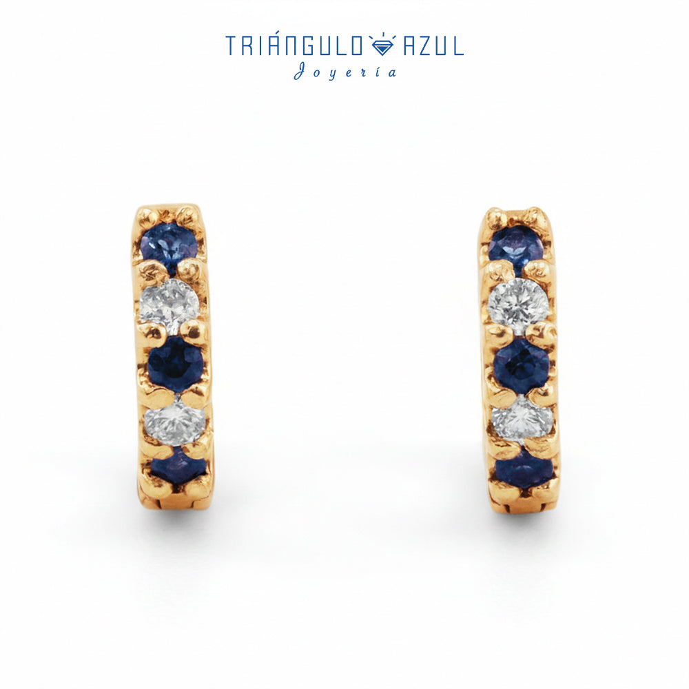 Arracaditas Fer de Zafiros con 0.15 CTS Total y Diamantes con 0.10 CTS Total en Oro Amarillo de 14K