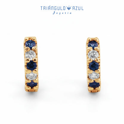 Arracaditas Fer de Zafiros con 0.15 CTS Total y Diamantes con 0.10 CTS Total en Oro Amarillo de 14K