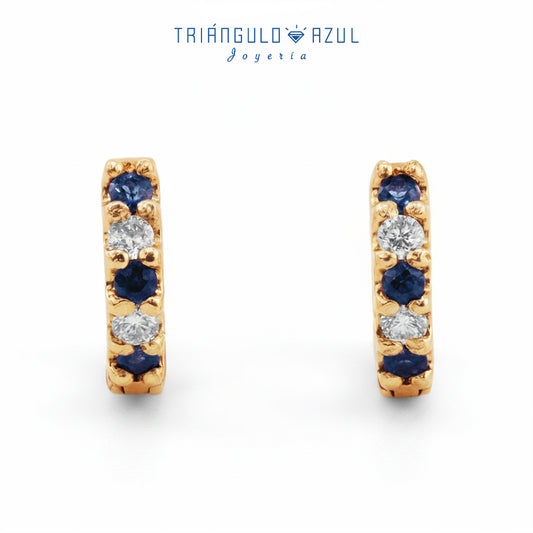 Arracaditas Fer de Zafiros con 0.15 CTS Total y Diamantes con 0.10 CTS Total en Oro Amarillo de 14K