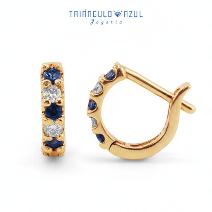 Arracaditas Fer de Zafiros con 0.15 CTS Total y Diamantes con 0.10 CTS Total en Oro Amarillo de 14K