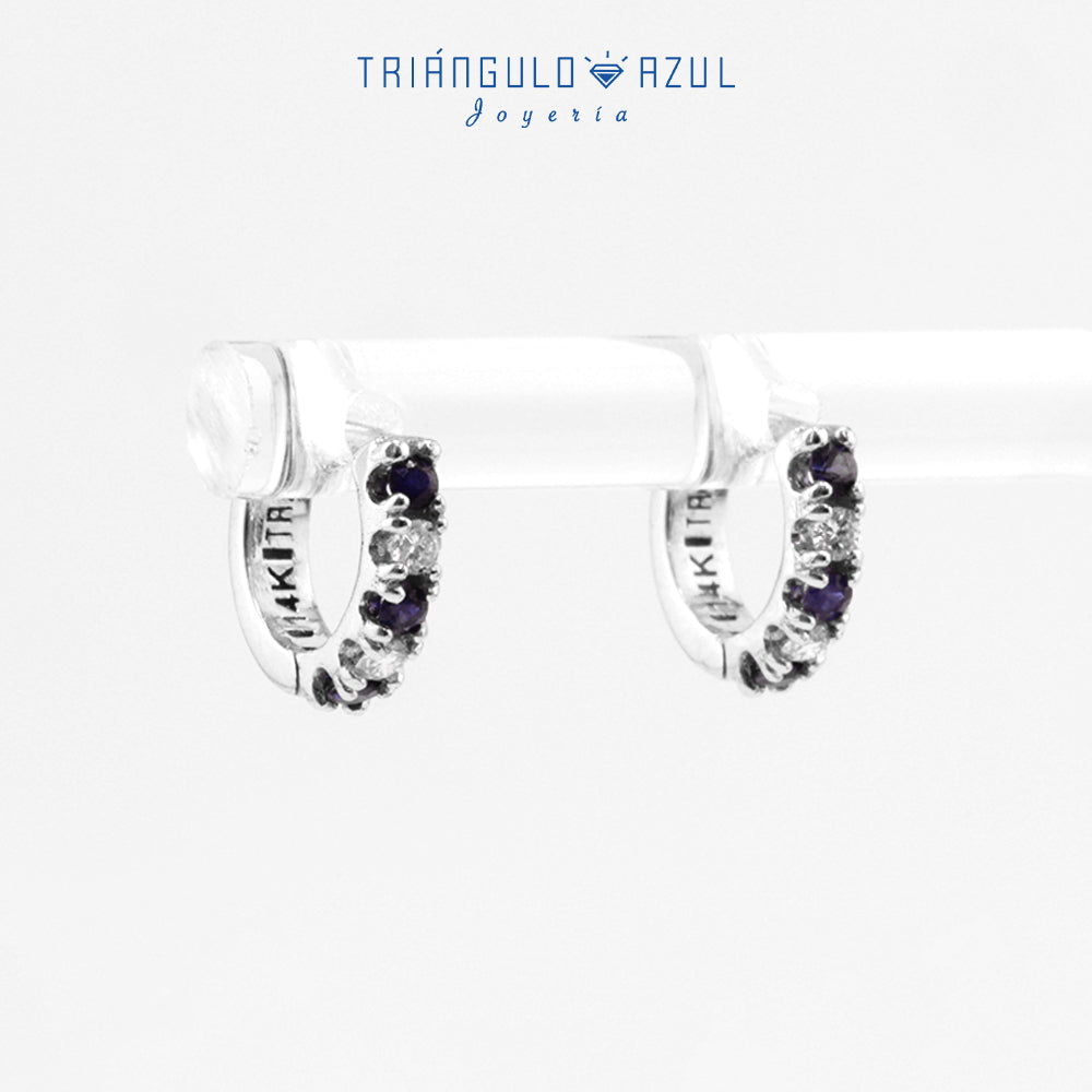 Arracaditas Fer de Zafiros con 0.15 CTS Total y Diamantes con 0.10 CTS Total en Oro Blanco de 14K