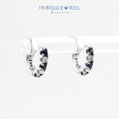 Arracaditas Fer de Zafiros con 0.15 CTS Total y Diamantes con 0.10 CTS Total en Oro Blanco de 14K