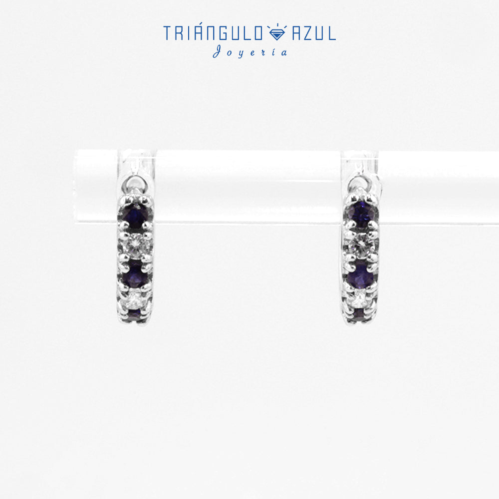 Arracaditas Fer de Zafiros con 0.15 CTS Total y Diamantes con 0.10 CTS Total en Oro Blanco de 14K