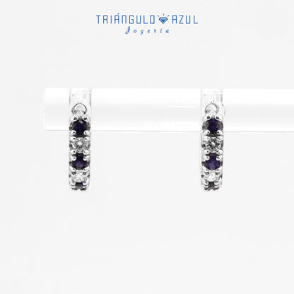 Arracaditas Fer de Zafiros con 0.15 CTS Total y Diamantes con 0.10 CTS Total en Oro Blanco de 14K