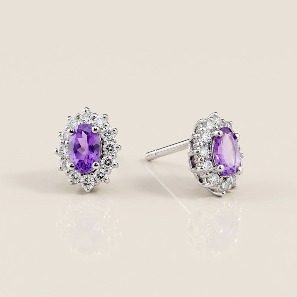 Aretes Lady D de Tanzanita con 1.00 CTS Total y Diamantes con 0.50 CTS Total en Oro Blanco de 14K