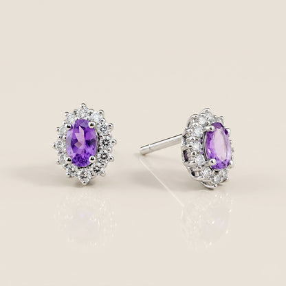 Aretes Lady D de Tanzanita con 1.00 CTS Total y Diamantes con 0.50 CTS Total en Oro Blanco de 14K