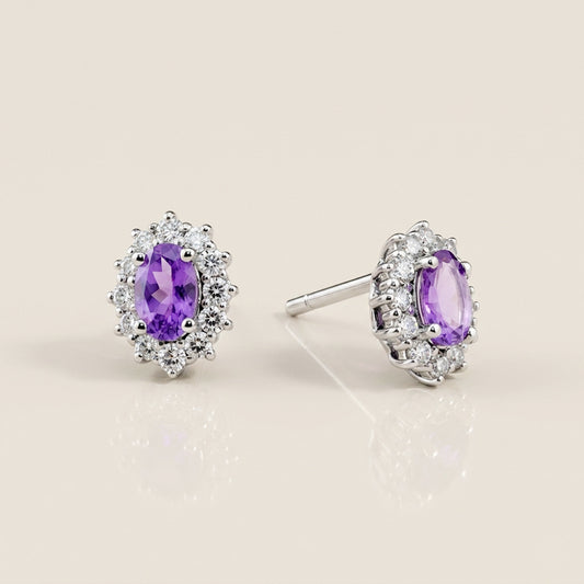 Aretes Lady D de Tanzanita y Diamantes en Oro Blanco de 14K
