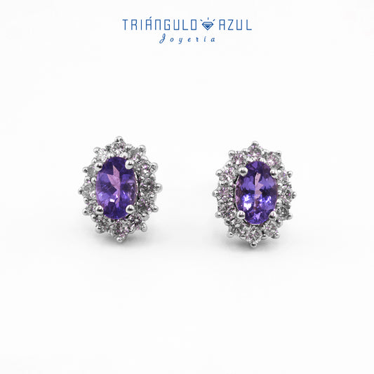 Aretes Lady D de Tanzanita con 1.00 CTS Total y Diamantes con 0.50 CTS Total en Oro Blanco de 14K