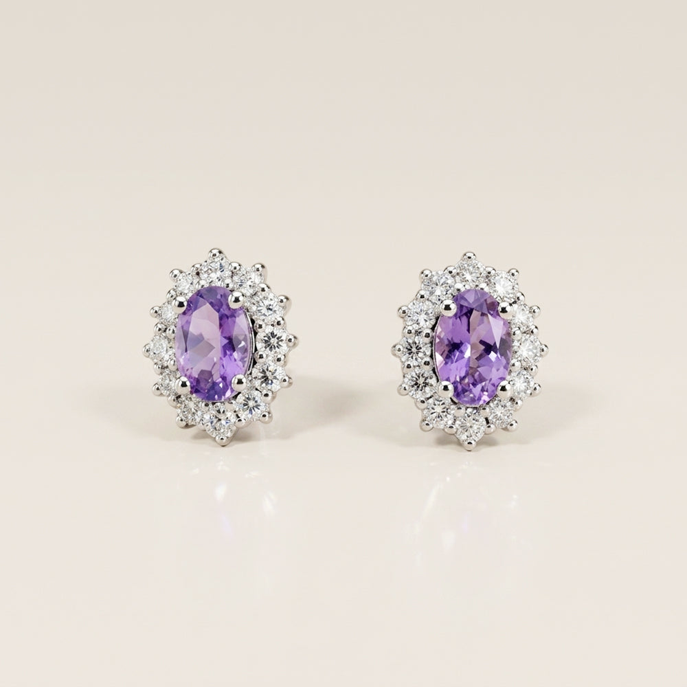 Aretes Lady D de Tanzanita con 1.00 CTS Total y Diamantes con 0.50 CTS Total en Oro Blanco de 14K
