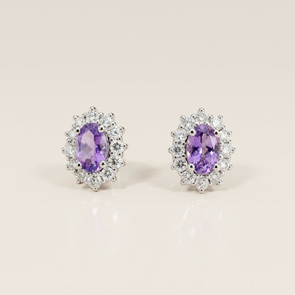 Aretes Lady D de Tanzanita con 1.00 CTS Total y Diamantes con 0.50 CTS Total en Oro Blanco de 14K