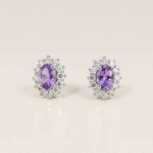 Aretes Lady D de Tanzanita y Diamantes en Oro Blanco de 14K