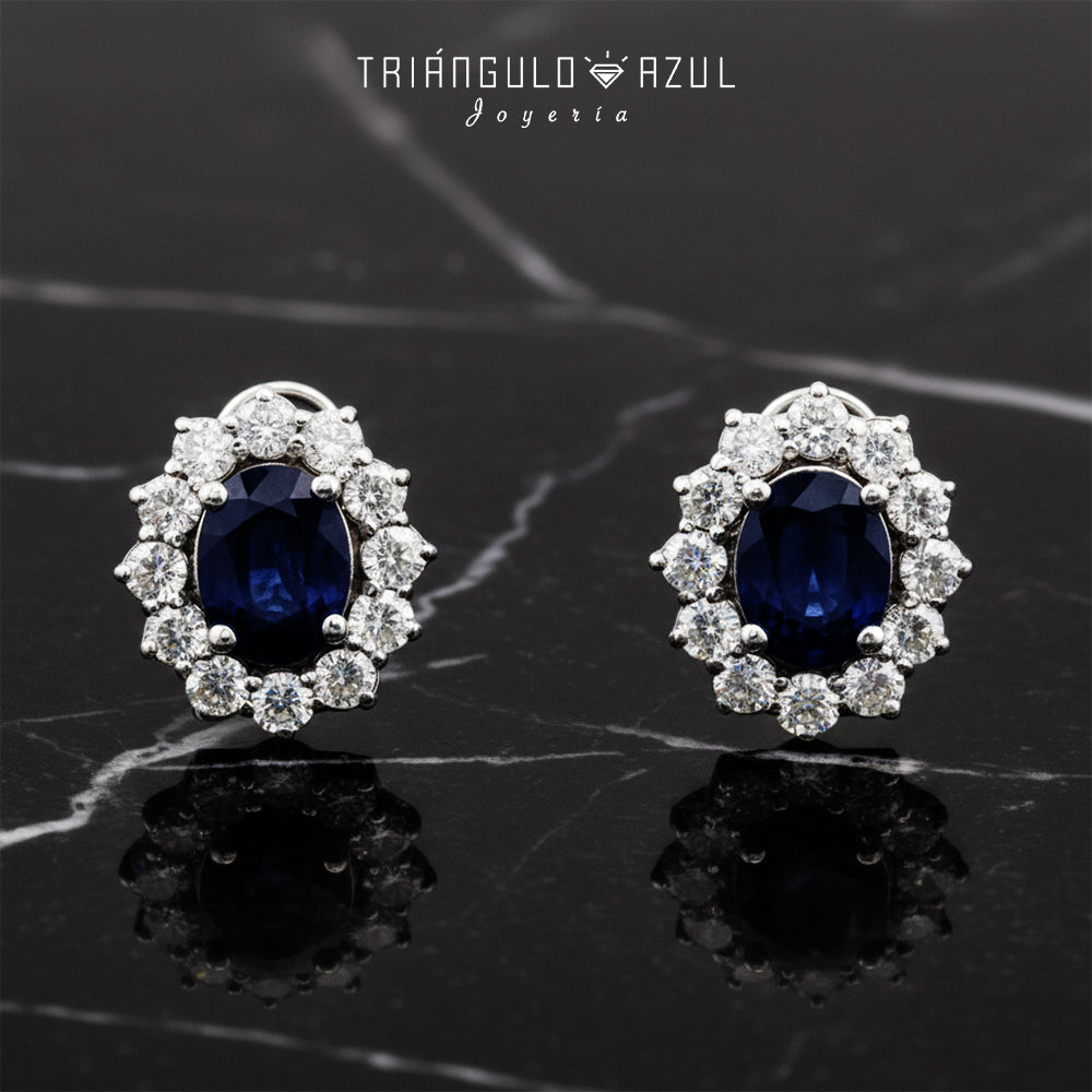 Aretes Lady D de Zafiros con 4.98 CTS Total y Diamantes de 2.43 CTS Total en Oro Blanco de 14K
