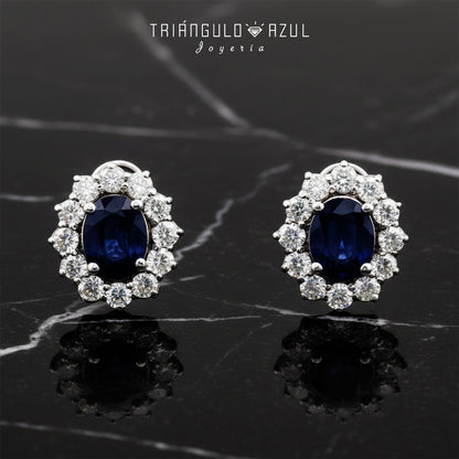 Aretes Lady D de Zafiros con 4.98 CTS Total y Diamantes de 2.43 CTS Total en Oro Blanco de 14K