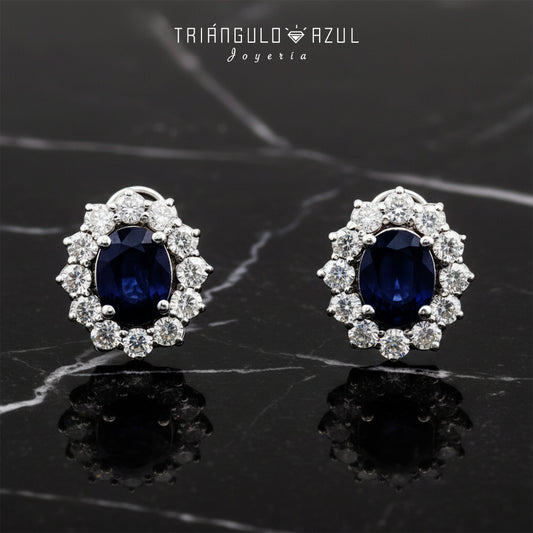 Aretes Lady D de Zafiros con 4.98 CTS Total y Diamantes de 2.43 CTS Total en Oro Blanco de 14K