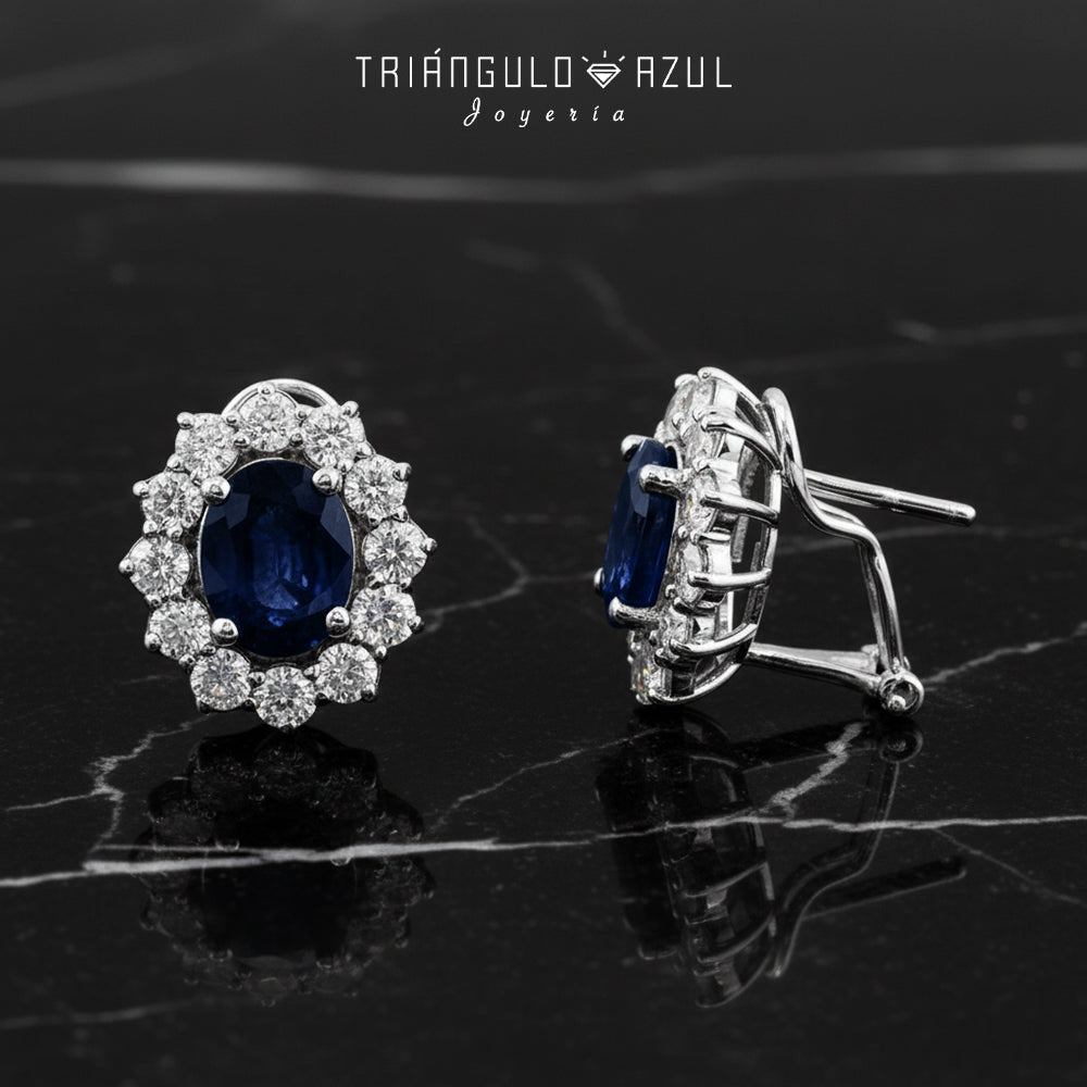 Aretes Lady D de Zafiros con 4.98 CTS Total y Diamantes de 2.43 CTS Total en Oro Blanco de 14K