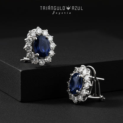 Aretes Lady D de Zafiros con 4.98 CTS Total y Diamantes de 2.43 CTS Total en Oro Blanco de 14K