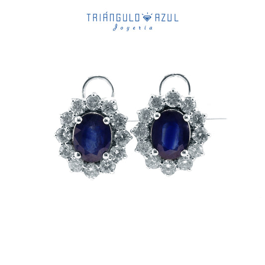 Aretes Lady D de Zafiros con 4.98 CTS Total y Diamantes de 2.43 CTS Total en Oro Blanco de 14K