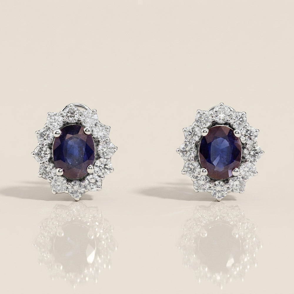 Aretes Lady D de Zafiros y Diamantes en Oro Blanco de 14K