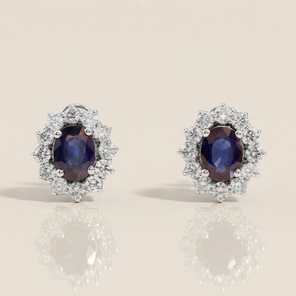 Aretes Lady D de Zafiros y Diamantes en Oro Blanco de 14K