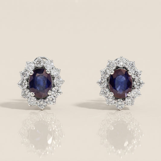 Aretes Lady D de Zafiros y Diamantes en Oro Blanco de 14K