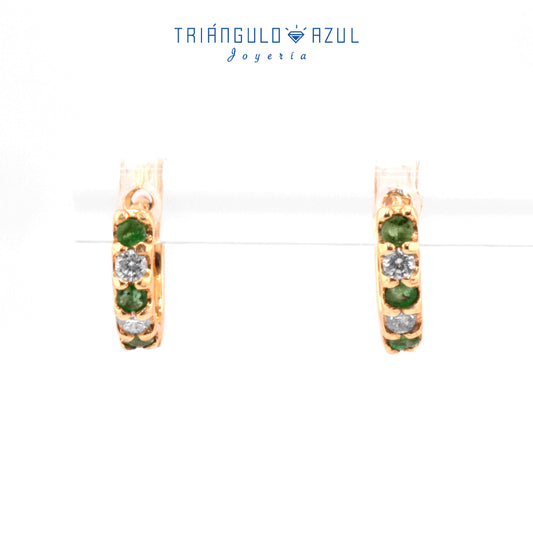 Arracaditas Fer de Esmeralda con 0.14 CTS Total y Diamantes con 0.10 CTS Total en Oro Amarillo de 14K