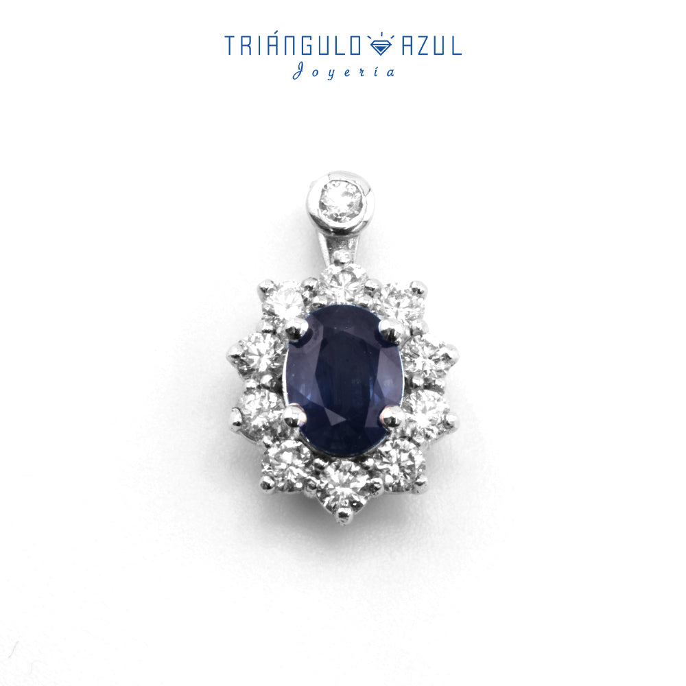 Dije Lady D de Zafiro con 1.60 CTS y Diamantes con 0.83 CTS Total en Oro Blanco de 14K