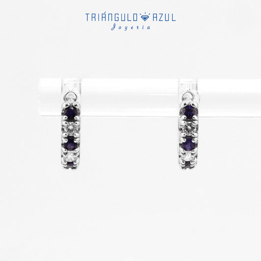 Arracaditas Fer de Zafiros con 0.15 CTS Total y Diamantes con 0.08 CTS Total en Oro Blanco de 14K