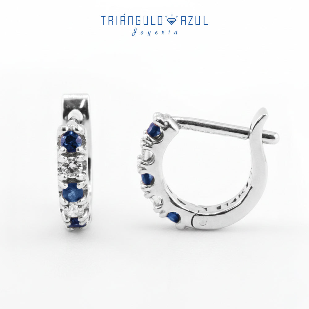 Arracaditas Fer de Zafiros con 0.15 CTS Total y Diamantes con 0.08 CTS Total en Oro Blanco de 14K