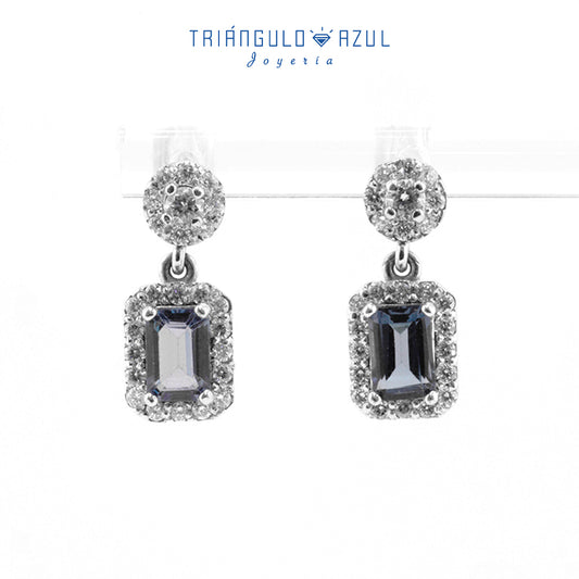 Aretes Colgantes de Topacios London Blue con 1.49 CTS Total y Diamantes con 0.62 CTS Total en Oro Blanco de 14K
