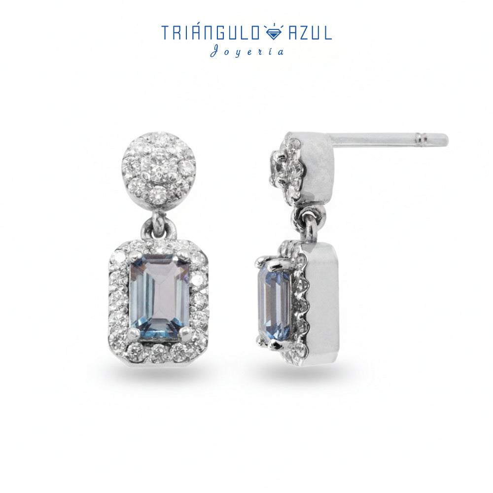 Aretes Colgantes de Topacios London Blue con 1.49 CTS Total y Diamantes con 0.62 CTS Total en Oro Blanco de 14K