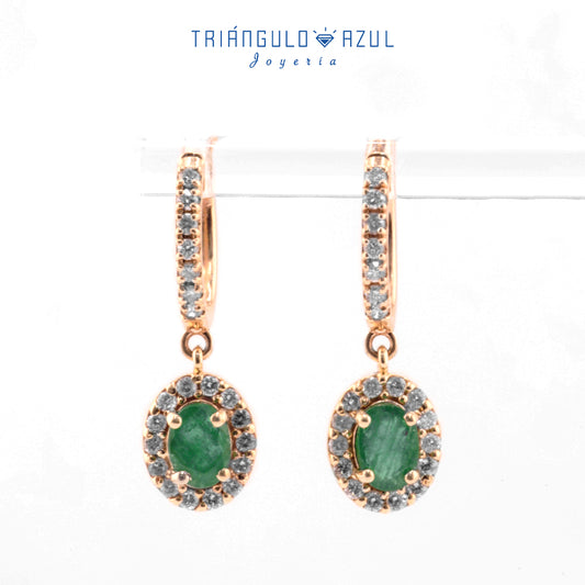 Arracadas con Colgantes de Esmeraldas con 1.55 CTS Total y Diamantes con 0.83 CTS Total en Oro Amarillo de 14k
